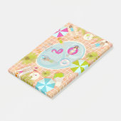 Bikini meisjes en jongens spelen zwembad spel post-it® notes (Schuin)