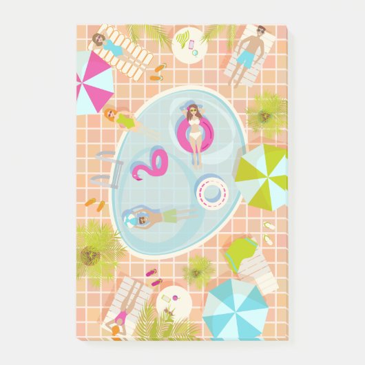 Bikini meisjes en jongens spelen zwembad spel post-it® notes (Voorkant)