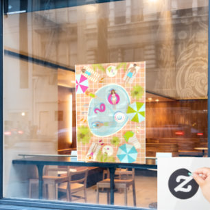 Bikini meisjes en jongens spelen zwembad spel raamsticker