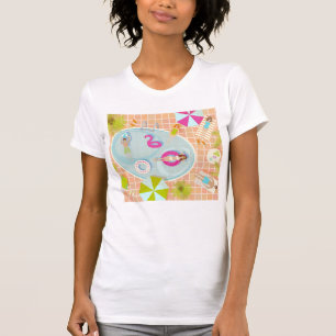 Bikini meisjes en jongens spelen zwembad spel t-shirt
