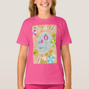 Bikini meisjes en jongens spelen zwembad spel t-shirt