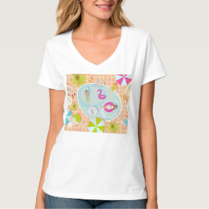 Bikini meisjes en jongens spelen zwembad spel t-shirt