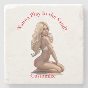 Bikini strand meisje Thunder_Cove Stenen Onderzetter