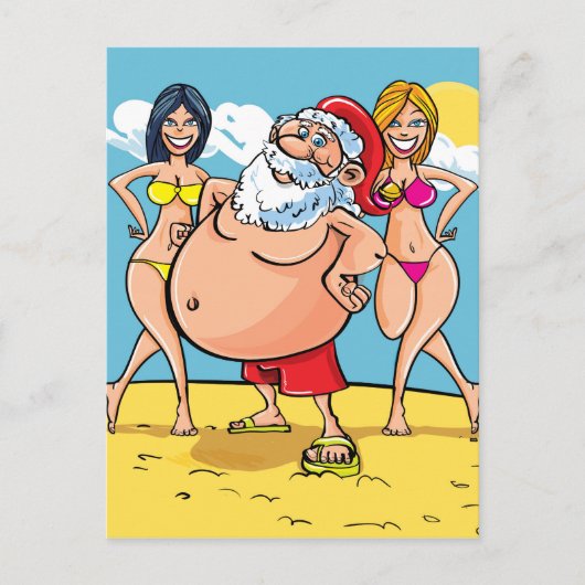 bikini strand santa claus feestdagenkaart (Voorkant)