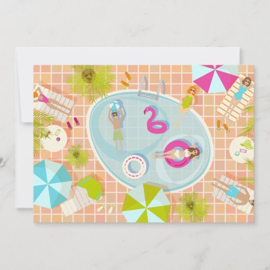 Bikinimeisjes en jongens die zwembadspel spelen kaart (Voorkant)