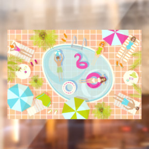 Bikinimeisjes en jongens die zwembadspel spelen raamsticker