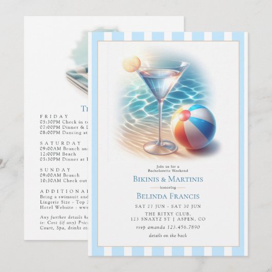 Bikinis and Martinis Bachelorette Weekend Kaart (Voorkant / Achterkant)