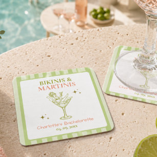Bikinis en Martinis Bachelorette-feest Strand Bach Vierkante Kartonnen Onderzetter