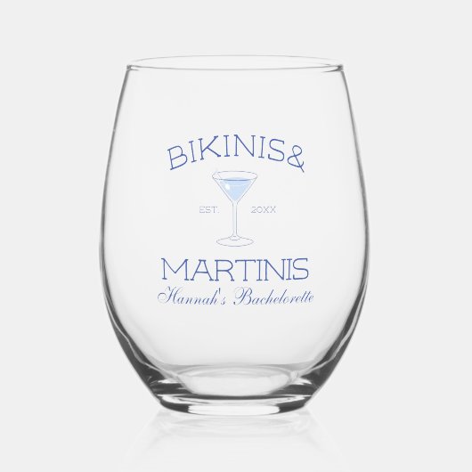 Bikini's en Martinis Beach Bachelorette Wijnglas Zonder Voet (Voorkant)