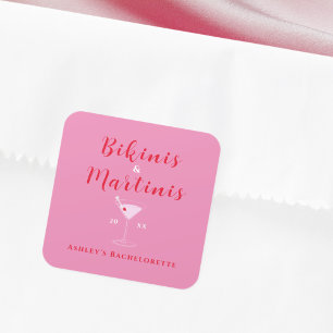 Bikinis En Martinis Roze & Rode Meidenavakantiedea Vierkante Sticker