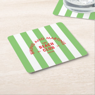 Bikinis En Martinis The Beach Club Green Stripe Vierkante Kartonnen Onderzetter