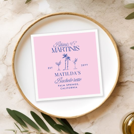 Bikinis & martini's Elegante roze marinevrijgezell Servet