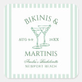 Bikini's & Martinis Green Bachelorette Weekend Vierkante Sticker (Voorkant)