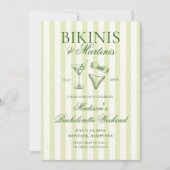Bikini's & Martinis Green Gestreepte Bachelorette Kaart (Voorkant)