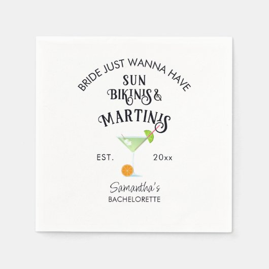 Bikinis & Martinis Tropisch Zwembad Hen Bacheloret Servet (Voorkant)