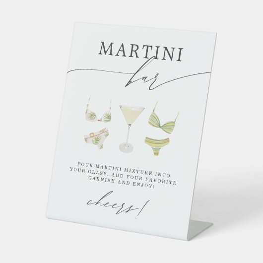 Bikini's & Martinis Vrijgezellenfeest Bachelorette Reclamebord Met Voetstuk (Voorkant)