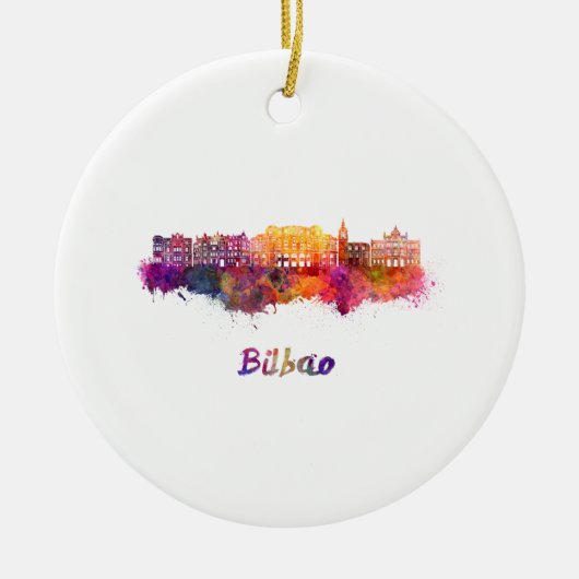 Bilbao skyline in watercolor keramisch ornament (Voorkant)