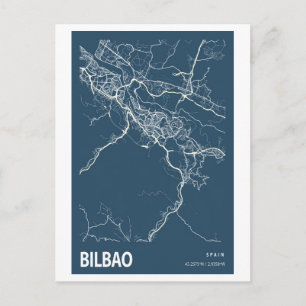 Bilbao Spanje City Map Line Art Blue Print Briefkaart