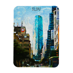 Bilbao Spanje Olieverf Illustratie Stad Magneet