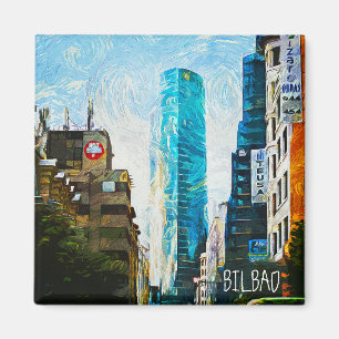 Bilbao Spanje Olieverf Illustratie Stad Magneet