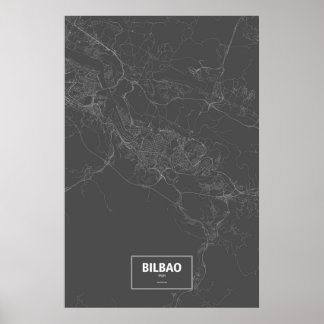 Bilbao, Spanje (wit op zwart) Poster
