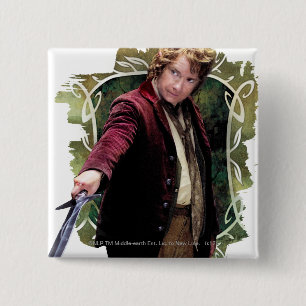 BILBO BAGGINS™ met zwaard Vierkante Button 5,1 Cm
