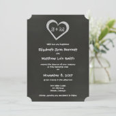 Bilingual Chalkboard Heart Wedding Invitation Kaart (Staand voorkant)