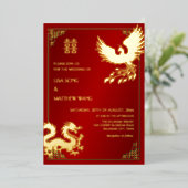 BILINGUAL Dragon And Phoenix  | Chinese Wedding Folie Uitnodiging (Staand Voorkant)