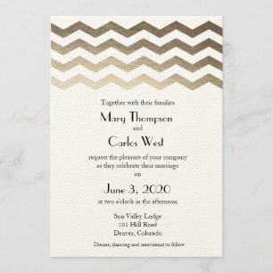 Bilingual Gold Ecru Chevron Wedding Kaart