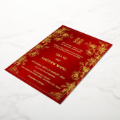 BILINGUAL Gold Frame Red Chinese Wedding Folie Uitnodiging (Gedraaid)
