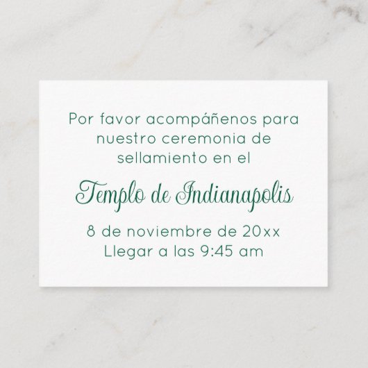 Bilingual Green Script Temple Sealing Invitation (Dos)