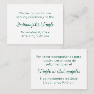 Bilingual Green Script Temple Sealing Invitation Informatiekaartje