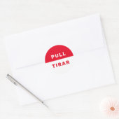 Bilingual Pull English Red White Safety Ronde Sticker (Envelop)