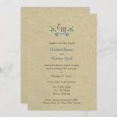 Bilingual Rustic Monogram Flower Wedding Invite Kaart (Voorkant / Achterkant)