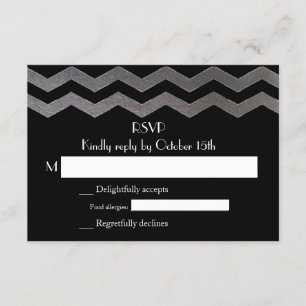 Bilingual SIlver Night Chevron Wedding RSVP Kaartje