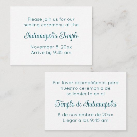 Bilingual Teal Script Temple Sealing Invitation (Devant / Derrière)