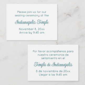 Bilingual Teal Script Temple Sealing Invitation Informatiekaartje