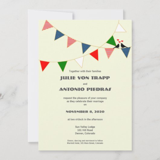 Bilingual US & Mexico Bunting Wedding Invitation Kaart (Voorkant)