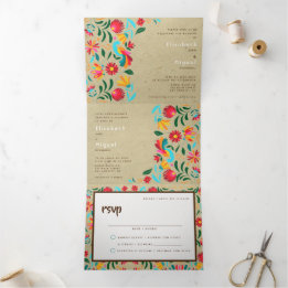 Bilingual Wedding Invitation - Kraft Flora Drieluik Uitnodiging