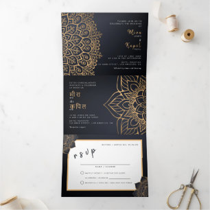 Bilingual Wedding Invitation - Mandala All-in-One Drieluik Uitnodiging