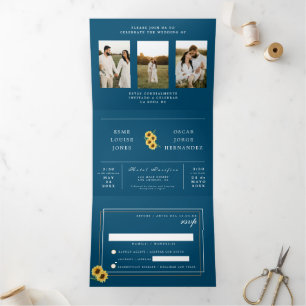 Bilingual Wedding Invitation - Sunflower Photos  Drieluik Uitnodiging