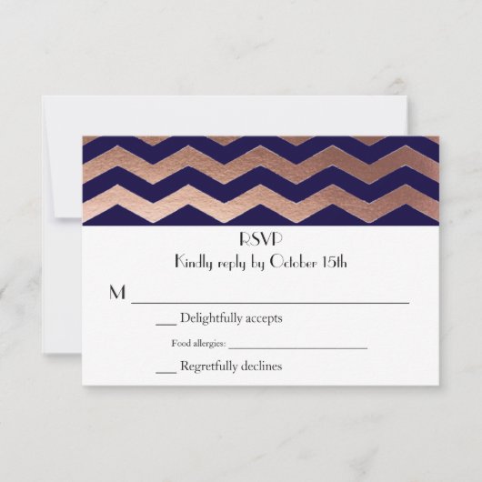 Bilingue Chic Rose Gold Chevron Wedding RSVP (Devant)