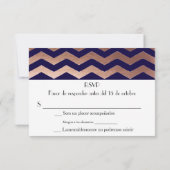 Bilingue Chic Rose Gold Chevron Wedding RSVP (Dos)