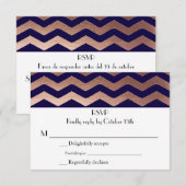 Bilingue Chic Rose Gold Chevron Wedding RSVP (Devant / Derrière)