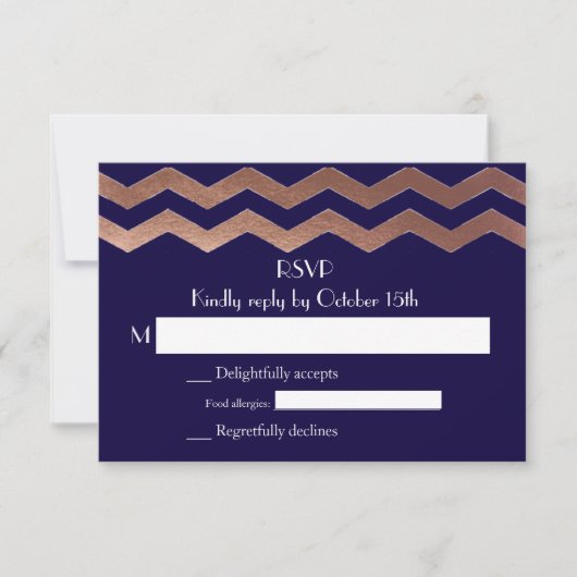 Bilingue Chic Rose Gold Chevron Wedding RSVP (Devant)