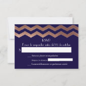 Bilingue Chic Rose Gold Chevron Wedding RSVP (Dos)