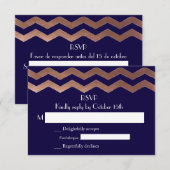 Bilingue Chic Rose Gold Chevron Wedding RSVP (Devant / Derrière)
