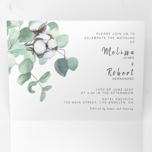 Bilingue Faire-part de mariage Eucalyptus tous en  (Intérieur en premier)