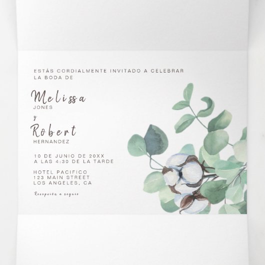 Bilingue Faire-part de mariage Eucalyptus tous en  (Intérieur au milieu)