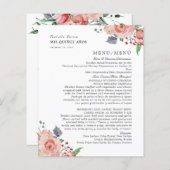Bilingue Pink Floral Quinceanera Restauration Menu (Devant / Derrière)
